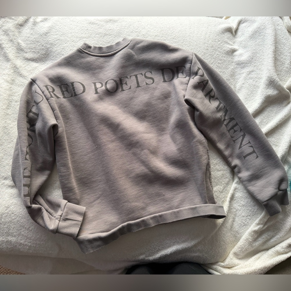 Official Taylor Swift TTPD Taupe Crewneck Sweatshirt - Fortnight Lyrics | Medium - Picture 6 of 7